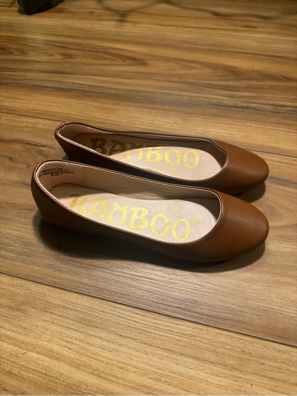 BAMBOO Cognac Brown Slip-On Round-Toe Ballet Flats